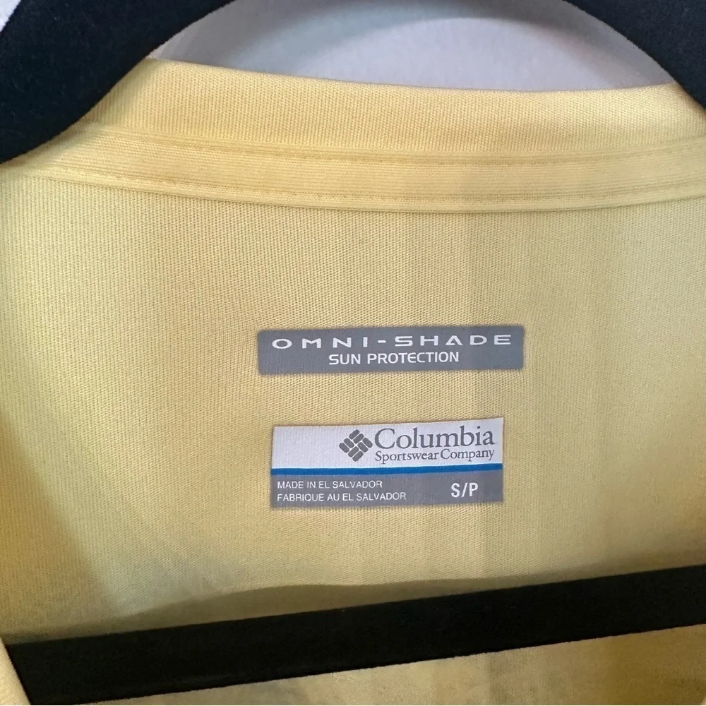 Columbia PFG Omni-Shade Sun Protection Yellow Long Sleeve Dri-Fit Shirt Sz S GUC